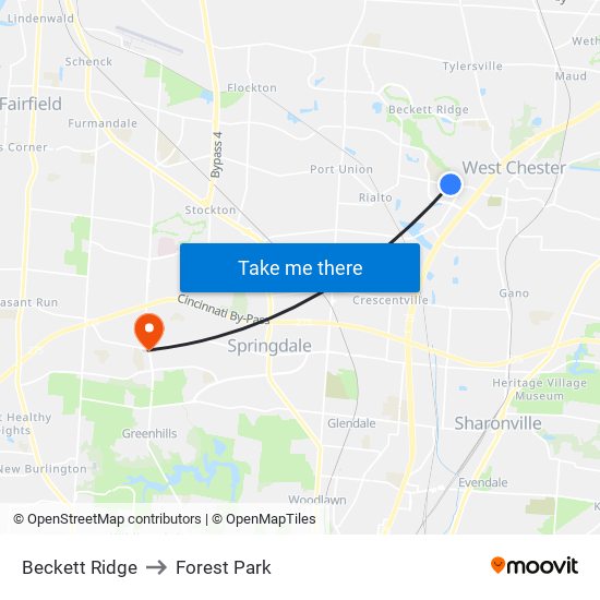 Beckett Ridge to Forest Park map