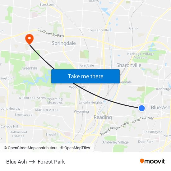 Blue Ash to Forest Park map