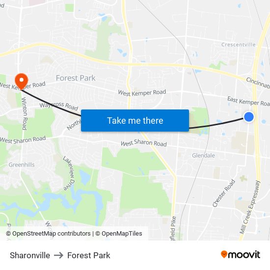 Sharonville to Forest Park map