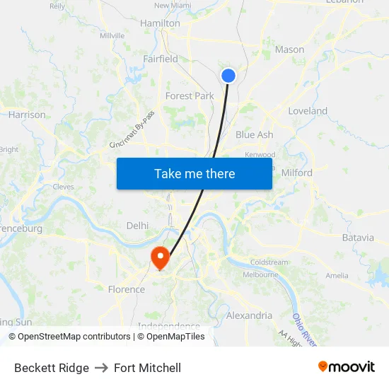 Beckett Ridge to Fort Mitchell map
