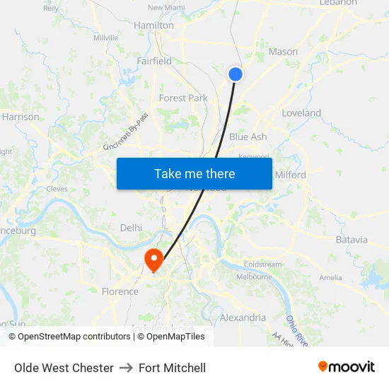 Olde West Chester to Fort Mitchell map