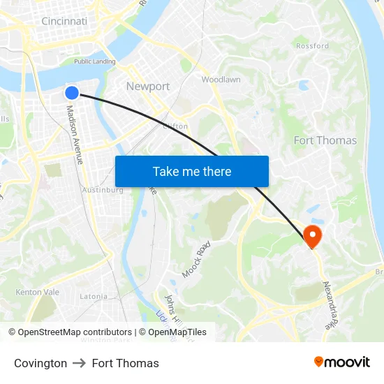 Covington to Fort Thomas map