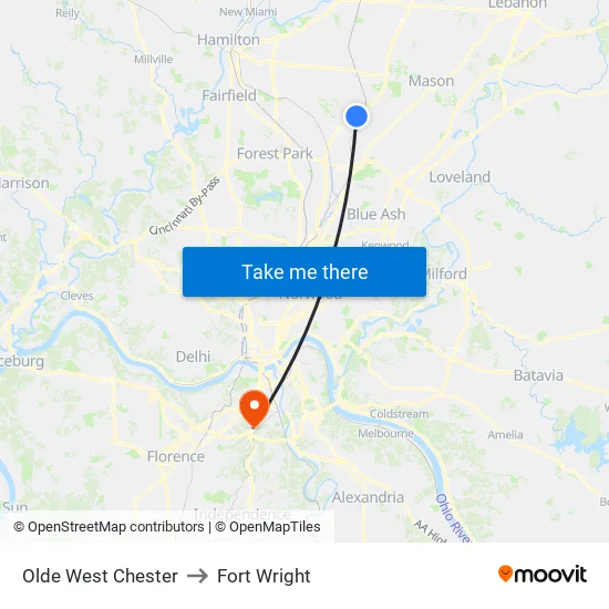 Olde West Chester to Fort Wright map