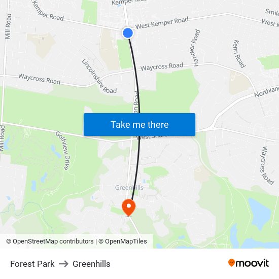 Forest Park to Greenhills map