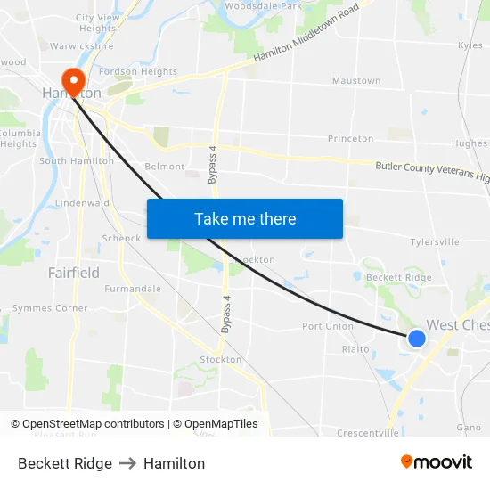 Beckett Ridge to Hamilton map