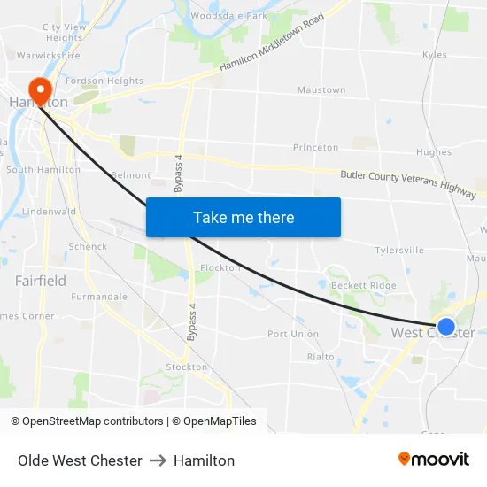 Olde West Chester to Hamilton map