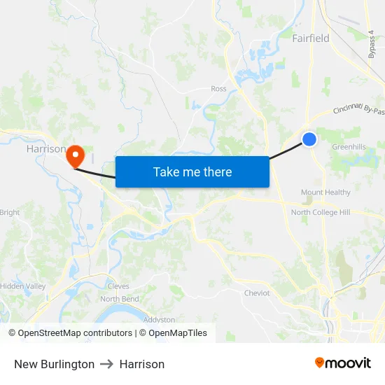 New Burlington to Harrison map