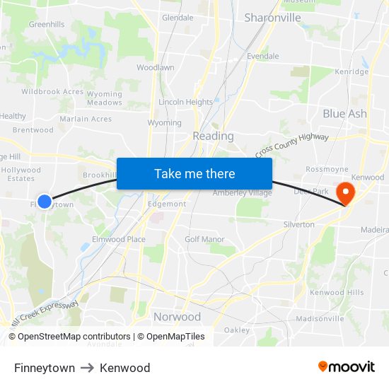 Finneytown to Kenwood map