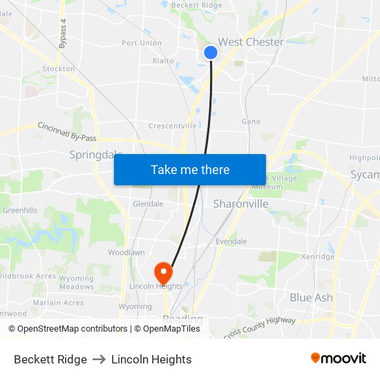 Beckett Ridge to Lincoln Heights map