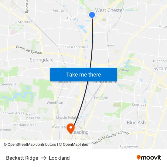 Beckett Ridge to Lockland map