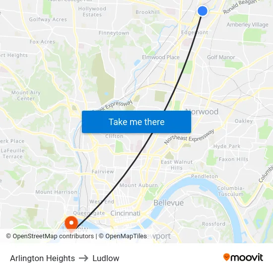 Arlington Heights to Ludlow map