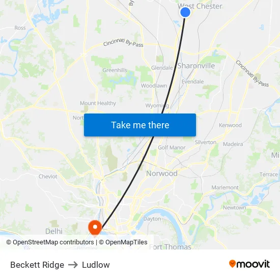 Beckett Ridge to Ludlow map