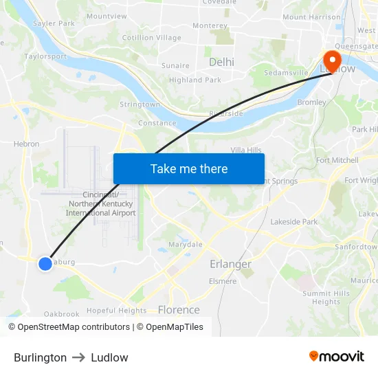 Burlington to Ludlow map