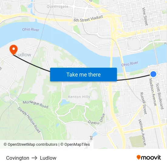 Covington to Ludlow map