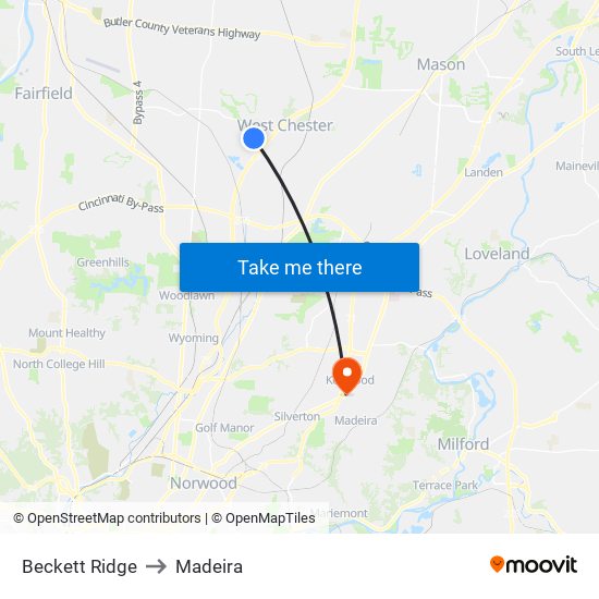 Beckett Ridge to Madeira map