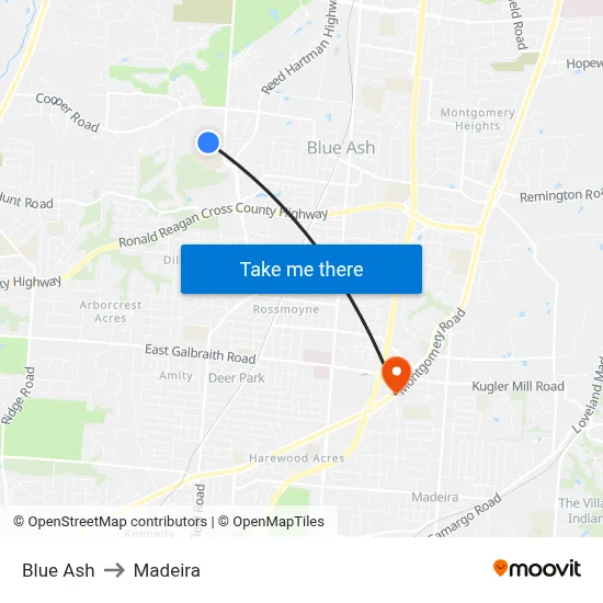 Blue Ash to Madeira map