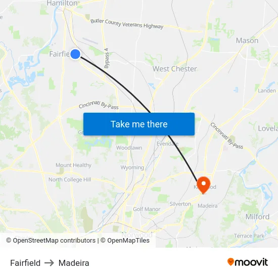Fairfield to Madeira map