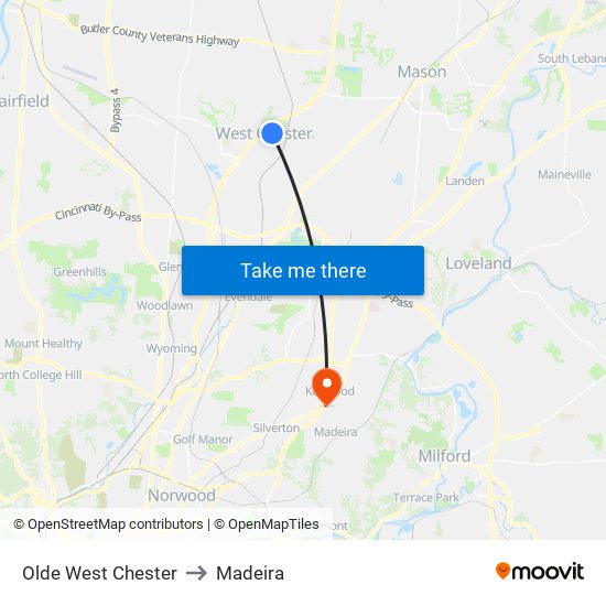 Olde West Chester to Madeira map