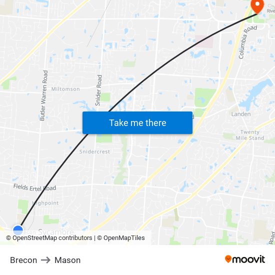 Brecon to Mason map