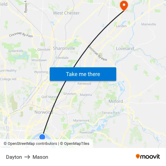 Dayton to Mason map