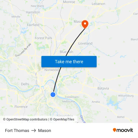 Fort Thomas to Mason map