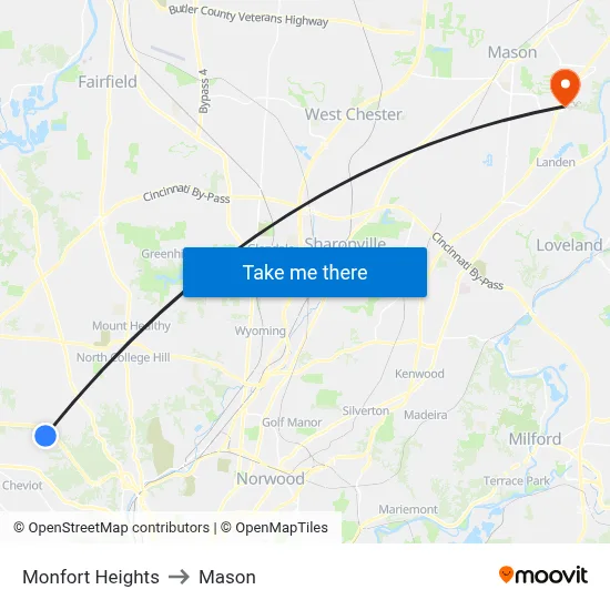 Monfort Heights to Mason map