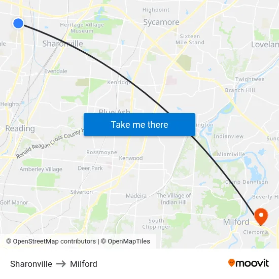 Sharonville to Milford map