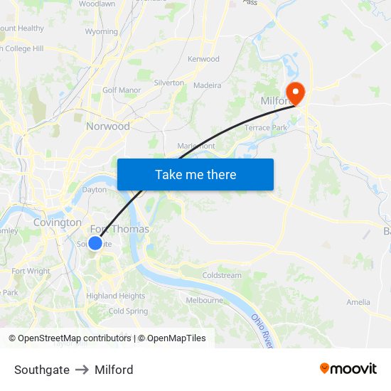 Southgate to Milford map