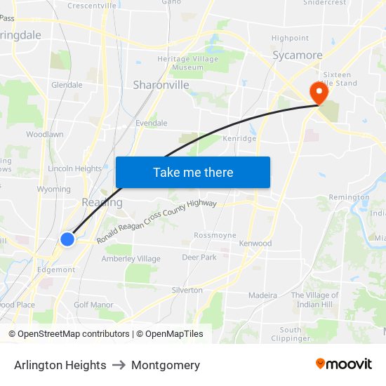 Arlington Heights to Montgomery map