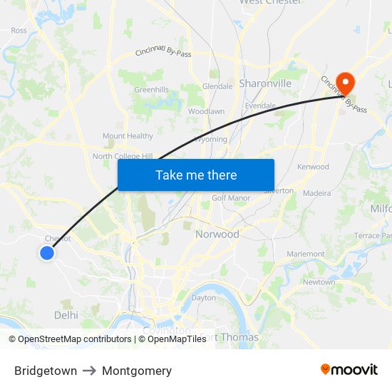 Bridgetown to Montgomery map