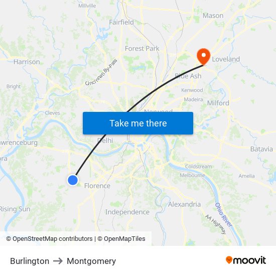 Burlington to Montgomery map