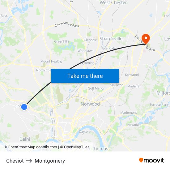 Cheviot to Montgomery map