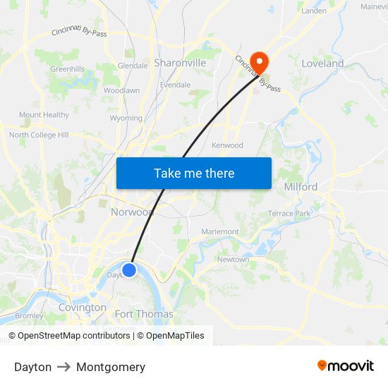 Dayton to Montgomery map