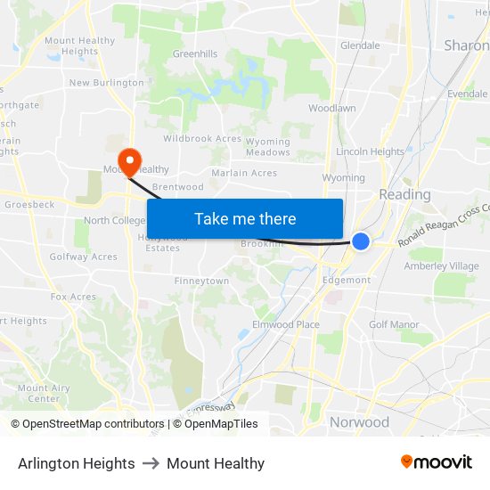 Arlington Heights to Mount Healthy map