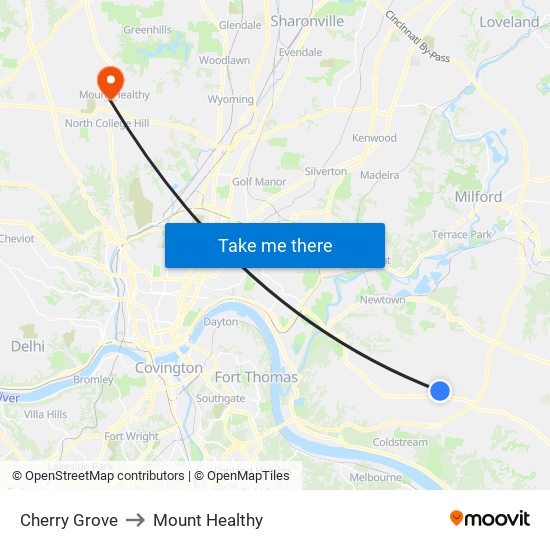 Cherry Grove to Mount Healthy map