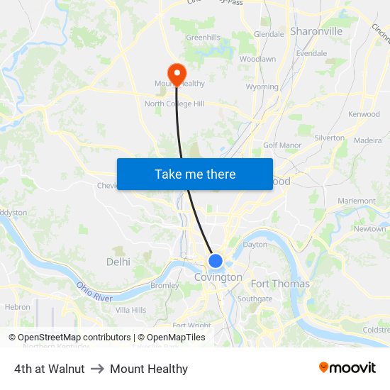 4th at Walnut to Mount Healthy map