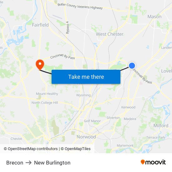 Brecon to New Burlington map