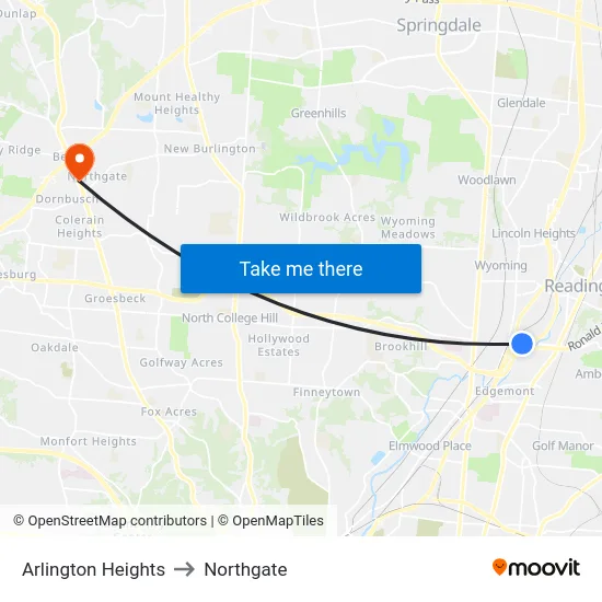 Arlington Heights to Northgate map