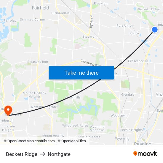 Beckett Ridge to Northgate map