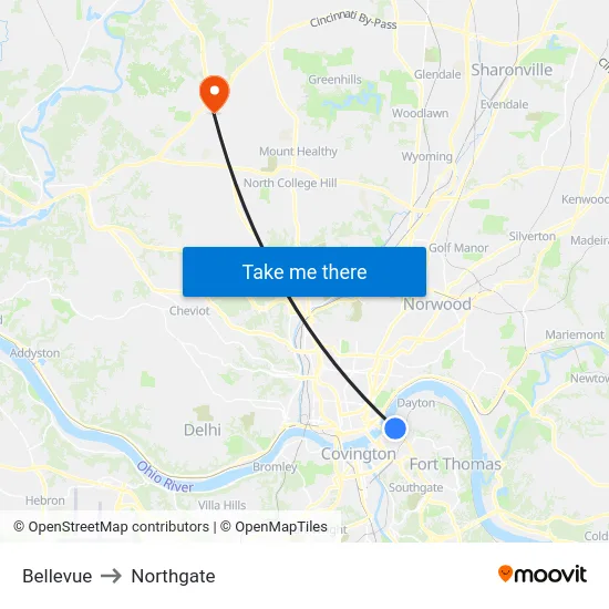 Bellevue to Northgate map