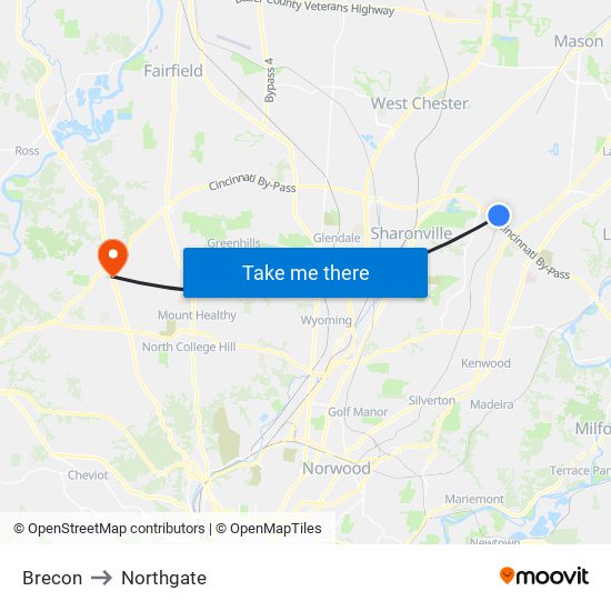 Brecon to Northgate map