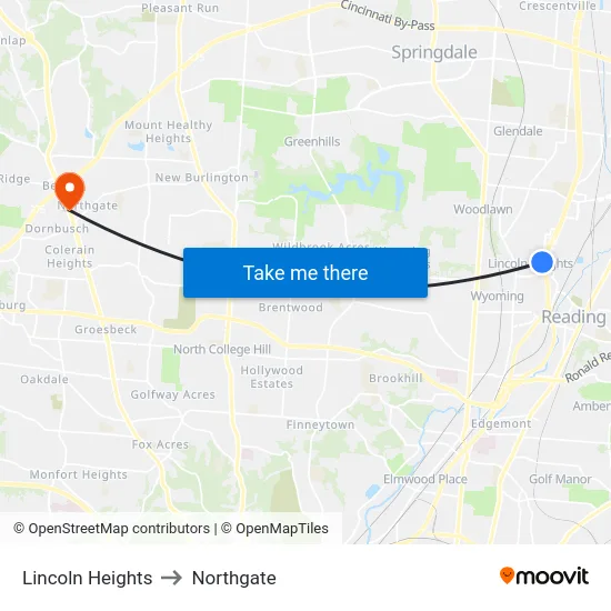 Lincoln Heights to Northgate map
