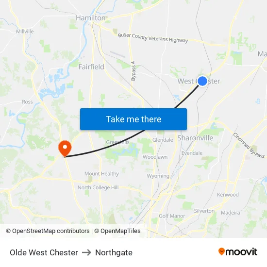 Olde West Chester to Northgate map