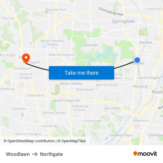 Woodlawn to Northgate map