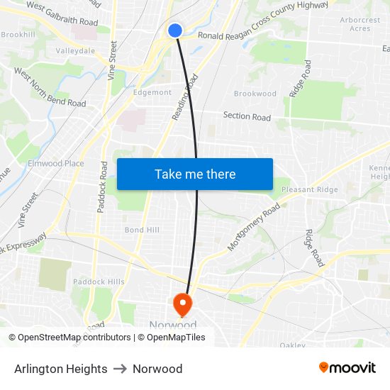 Arlington Heights to Norwood map