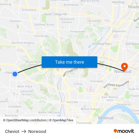 Cheviot to Norwood map