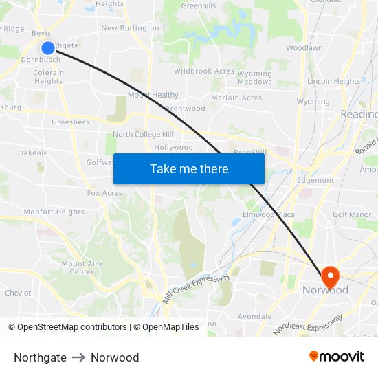 Northgate to Norwood map