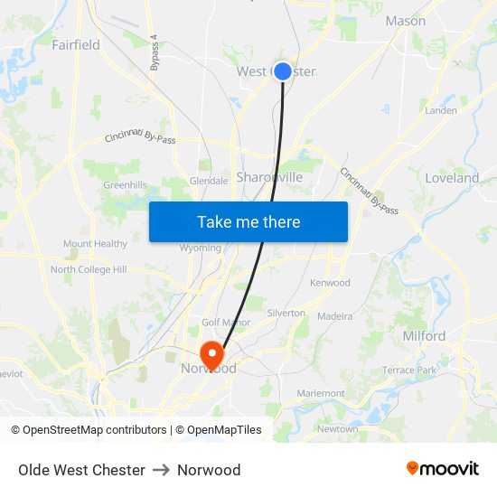 Olde West Chester to Norwood map