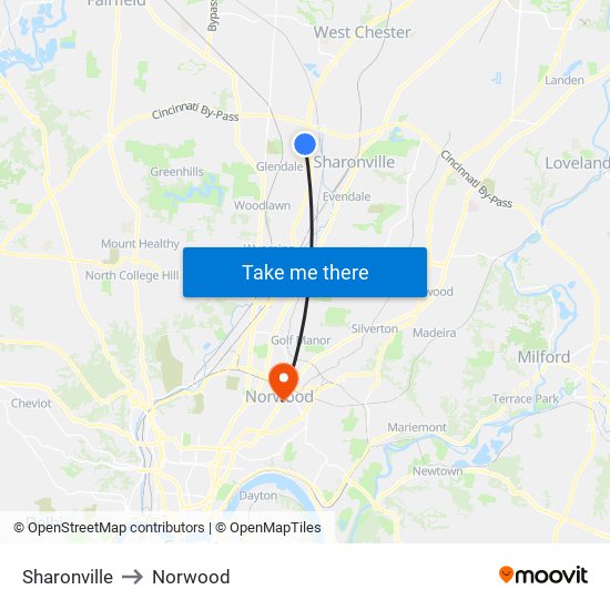 Sharonville to Norwood map