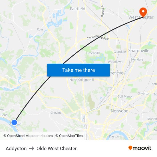 Addyston to Olde West Chester map